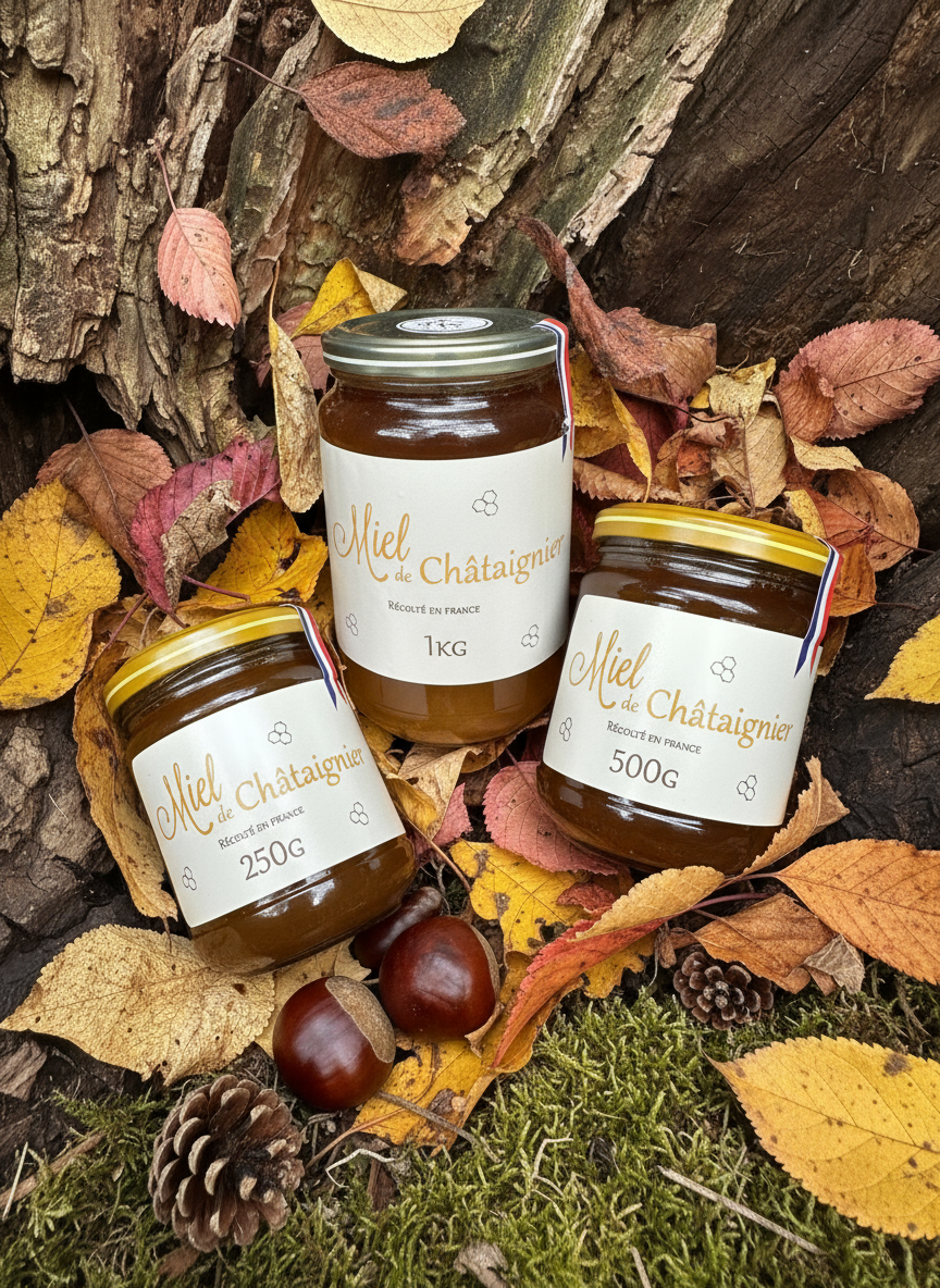 Composition des trois pots de Miel de Châtaignier - Version finale