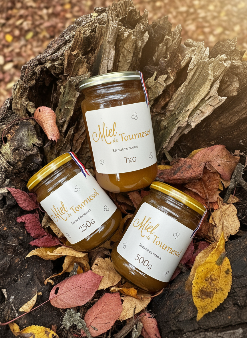 Composition des trois pots de Miel de Tournesol